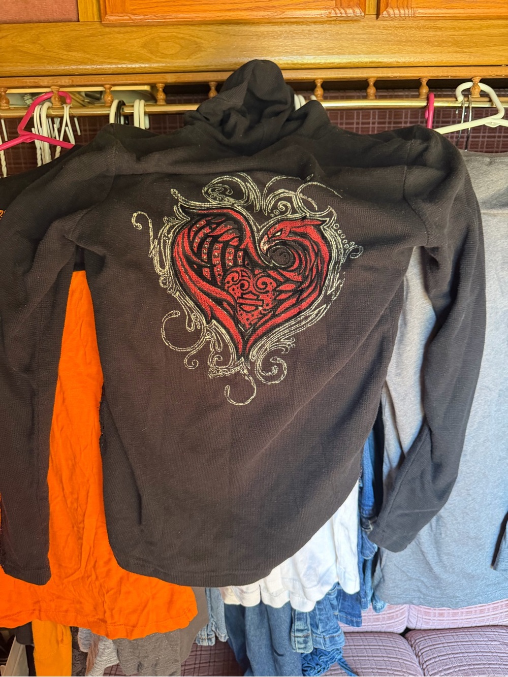 Harley-Davidson Black Hoodie with Red Heart Graphic